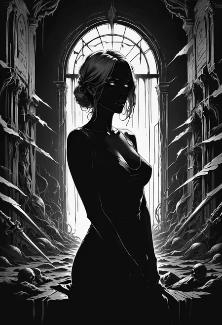 I feel the daggers in the dark, depression, alone, monochrome, pop of colors, extremely detailed, paranoid, mood, you make me fucking sad