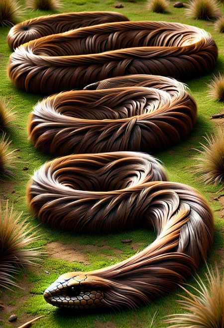 (photorealistic), no human, grassland, brown snake, made of w00kiee, (masterpiece), score_9