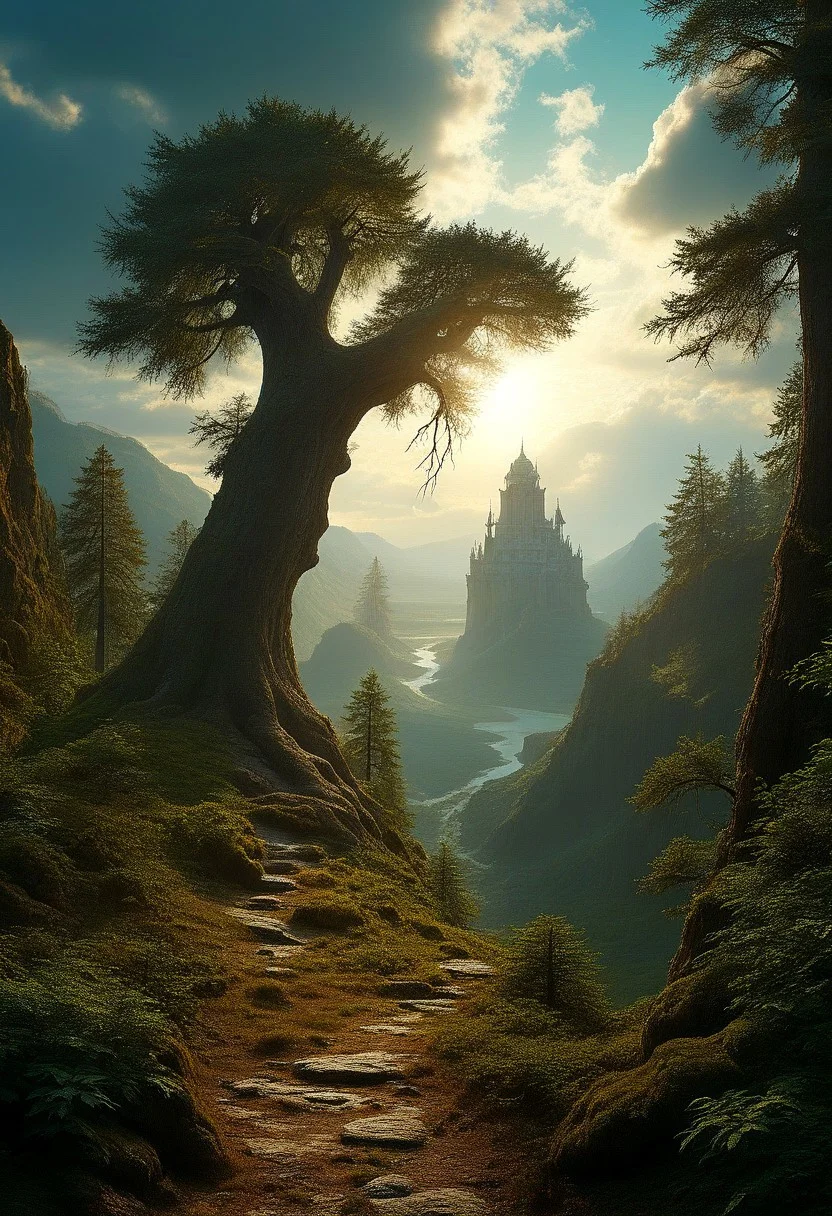 baroque art style , ancient fantasy forest,intricately intertwined trees,
stunningly beautiful clouds
down ,
epic composition, cinematic,
perfection style, perfection, perfect , style of Rembrandt, flux-style