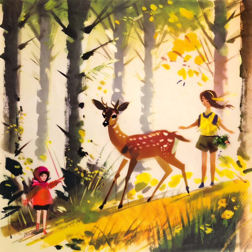 grabianski girl and deer in summer<lora:grabianski:1>