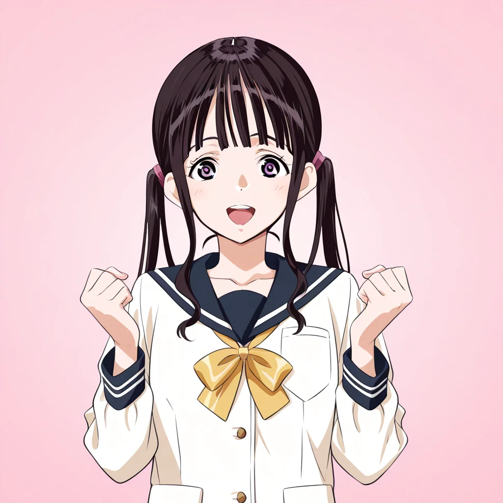 score_9, score_8_up, score_7_up, source_anime,(extremely detailed CG), (best quality), twintails,Smile,serafuku,
1girl, solo, brown hair, pink background, open mouth, purple eyes, long hair, simple background, upperbody,looking at viewer,kaede
<lora:ss-brain:0.9>