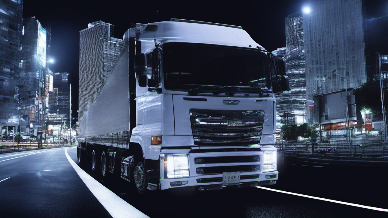 masterpiece,(bestquality),highlydetailed,ultra-detailed,illustration,(driving:1.5),Japanese truck,(nightime),cityscape,Expressway,vehicle_focus,<lora:add-detail-xl:1>,<lora:Japanese_truck_2025.1.1:1>,
