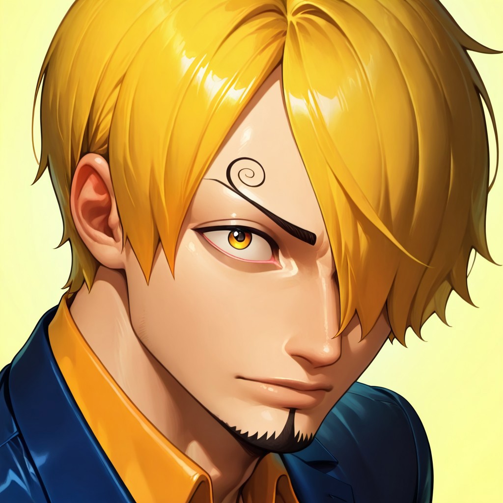 masterpiece, best quality, newest, absurdres, highres, ArcaneEyes-IL, 1boy, Sanji/(one piece/), blonde, blonde hair, yellow nectike, suit, formal clothes, eye focus