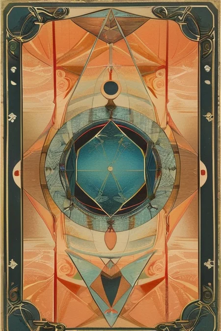 <lora:ARTFULLYORACLESDXL-V1:0.5>,oracle,geometric,abstract,surreal,female,beautfiul,mystical, the front of an old card,