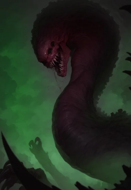 safe_pos,  score_9, score_8_up, score_7_up, (monster girl), close up, terrifying presence, very long neck:3, twisting neck, eerie beauty, fanged smile, dynamic pose, claw raised, dripping poison, from below, view between legs,  ((horror theme)) looking at viewer, shifting neck, deep fog, heavy fog, partially visible, crouched position, monstrous face, drool, emerging from fog, frilled head, dripping ooze, realistic, large black eyes, curved body, oiled body, dark shadows, 