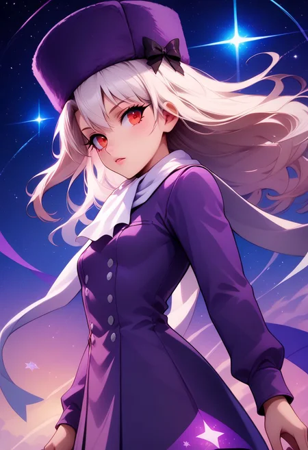 score_9, score_8_up, score_8, medium breasts, (curvy), cute, eyelashes, rating_safe,
BREAK,
zzIllya, red eyes, white hair, papakha, purple headwear, white scarf,
BREAK,
dynamic angle, stars, floating, colorful, pink, blue eyes, black bow, from side, on back, spaceship, technological,
zPDXL,