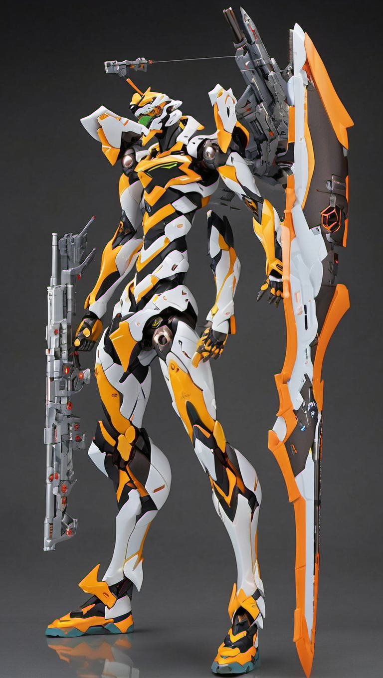 (evaunit:0.8), mecha robot, mecha armor, full armor, (grey silver color scheme:1.2),glowing blue eyes, city, (full body:1.2),clenched hand, (mechanical parts:1.2), (military parts:1.2),( heroic parts:1.2), robot joints, (huge shield:1.2),best quality, masterpiece, highly detailed, ultra-detailed,(battle-ready:1.2),(powerful stance:1.3),(Detailed eye description:1.2),(huge mechanical weapon:1.3),(detailed armor description:1.2),(detailed shield description:1.2),(detailed weapon description:1.2),(huge mechanical gun:1.2),(holding gun and weapon :1.3)  <lora:srdxl_v07ux2:0.8>