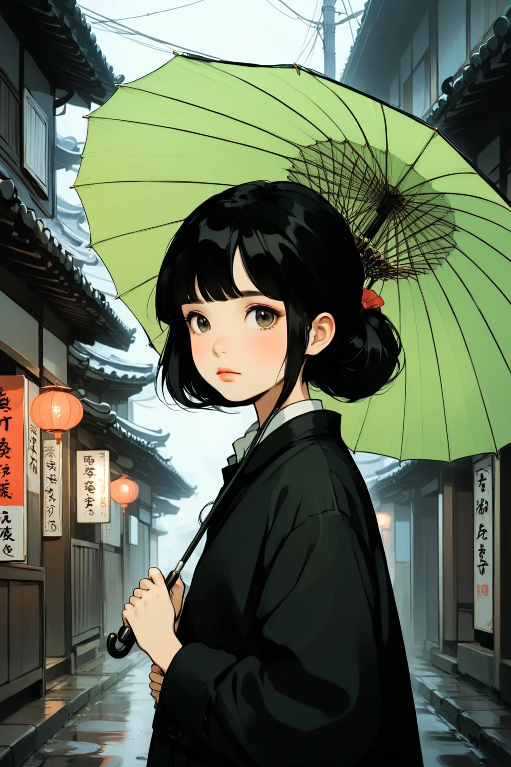<lora:NHmix:0.8>,girl,1girl,umbrella,solo,black hair,