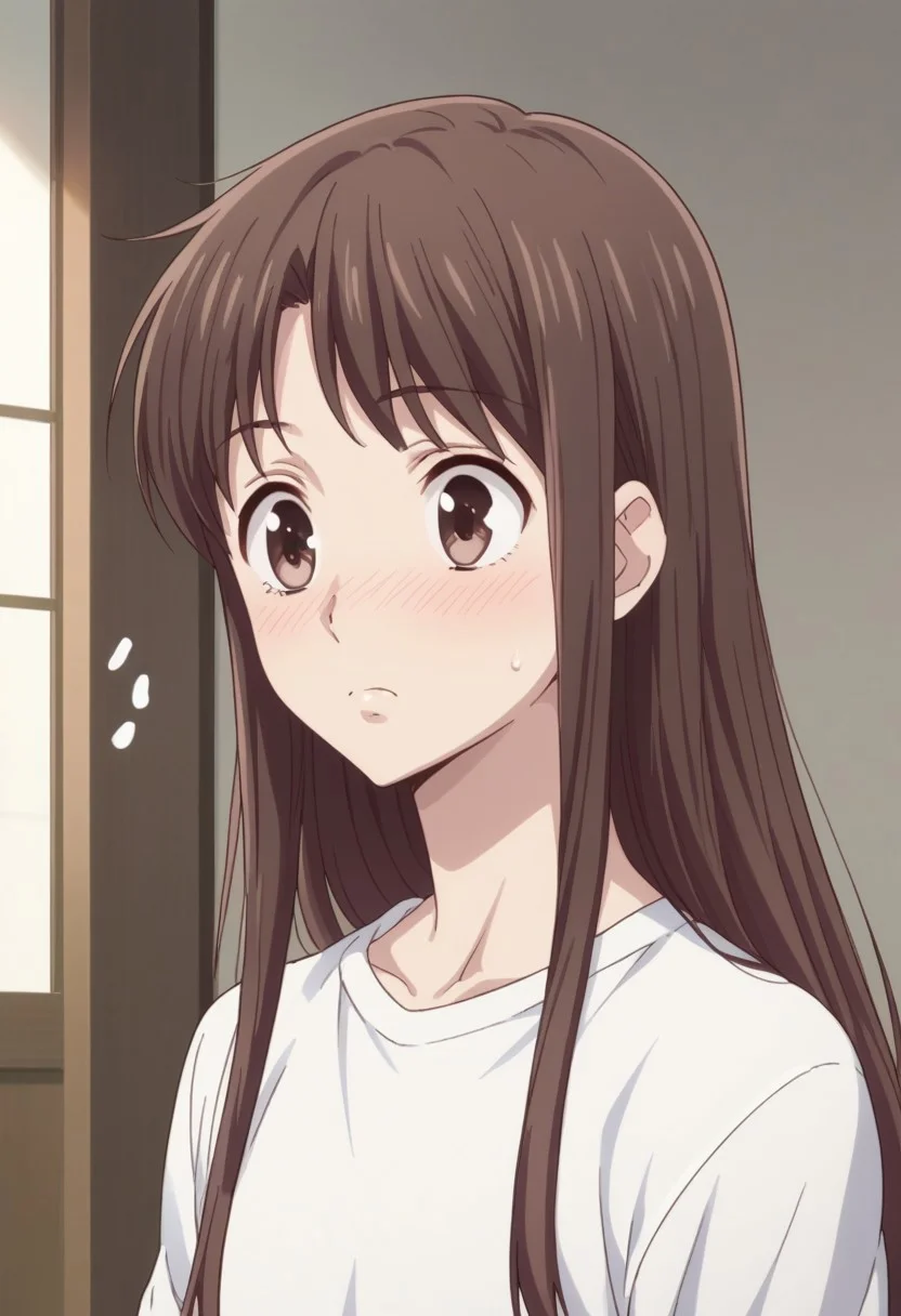 score_8_up, score_7_up, source_anime, highly detailed,
tohruhonda, 1girl, solo, brown hair, long hair, brown eyes, shirt, white shirt, confused, ??, blush,
indoor, japanese,