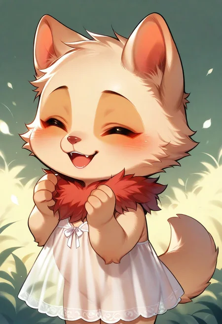 1boy, solo, chibi, animal ears, teemo, furry, ^ ^, babydoll, cowboy shot, masterpiece, best quality, very aesthetic