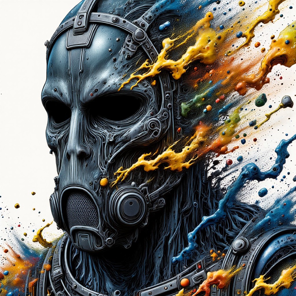 Zombie soldier wearing a biohazard gas mask, black and gold filigree, navy and gold vapor swirls, details in details