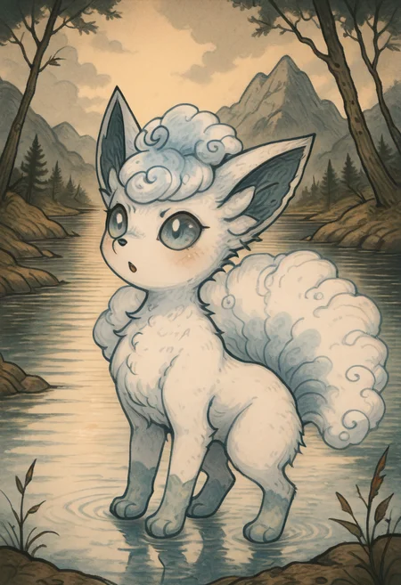 masterpiece, best quality,     y0k4i, zzVulpixA, fluffy, frozen lake,   ,<lora:VulpixAlolanPokedex_IXL_v1:1.0>,  <lora:YokaiPokedex_IXL:1.0>,