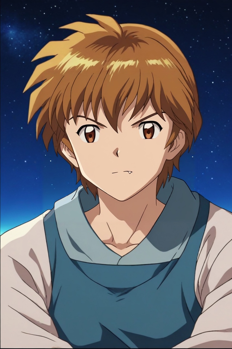 score_9, score_8_up, score_7_up, source_anime, rating_safe, , looking at viewer, depth of field, 1boy, male focus, <lora:gran_granblue_fantasy_pony:0.52>, gran_granblue_fantasy, brown hair, brown eyes, solo, from below, space, planets, dawn, v arms, skin fang, <lora:inuyasha_style_pony:1.2>, inuyasha_style, , <lora:sdxl_lightning_8step_lora:1>