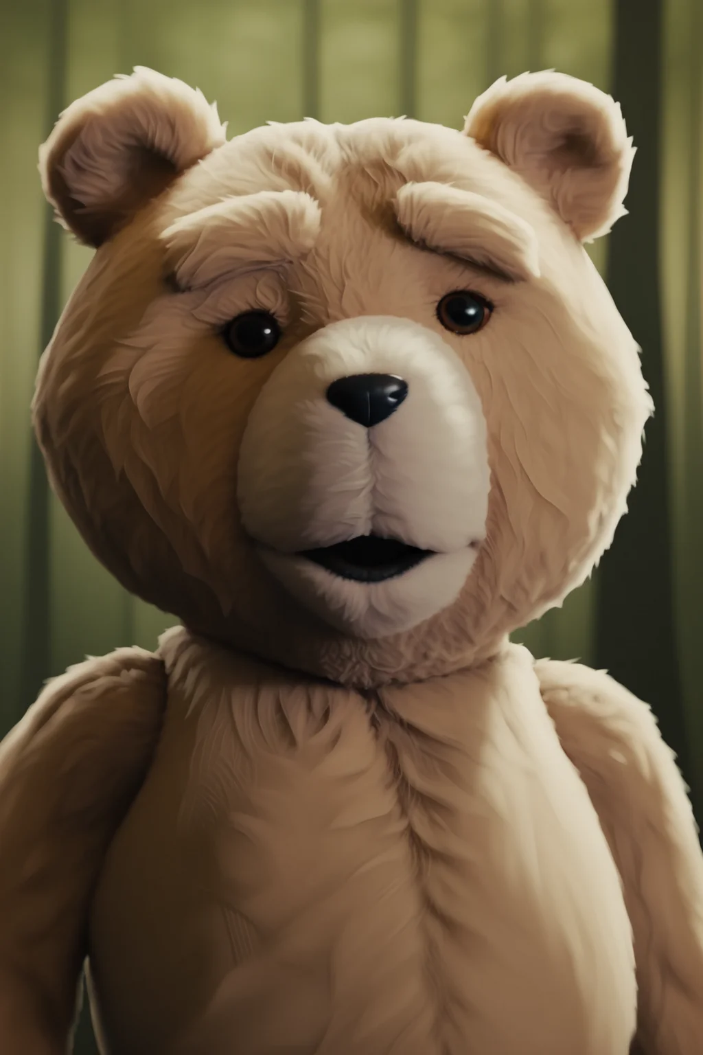 score_9, score_8_up, score_7_up, score_6_up, BREAK, TedMPXL, blonde fur, teddy bear, stuffed animal, black eyes, animal ears, realistic, solo, front view, (portrait, upper body), solo focus, seductive smile, looking at viewer, forest <lora:TedMPXL:1>