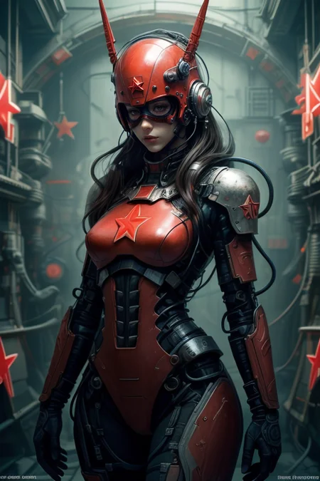SCI-FI,
cowboy shot,thigh gap,
femenine cyborg,helmet with antenna,mask,armor,
cyberpunk,neon,
high technical room background,
<lora:Concept_-_Hella-sthetic_v2:0.7>,
(USSR,red star \(symbol\):1.5),, intricate, elegant, highly detailed, symmetry, magical atmosphere, sharp focus, majestic, very coherent, radiant, advanced, cinematic, artistic, fine detail, winning, beautiful, stunning, dramatic light, designed, rich deep colors, perfect professional background, ambient, tailored set composition