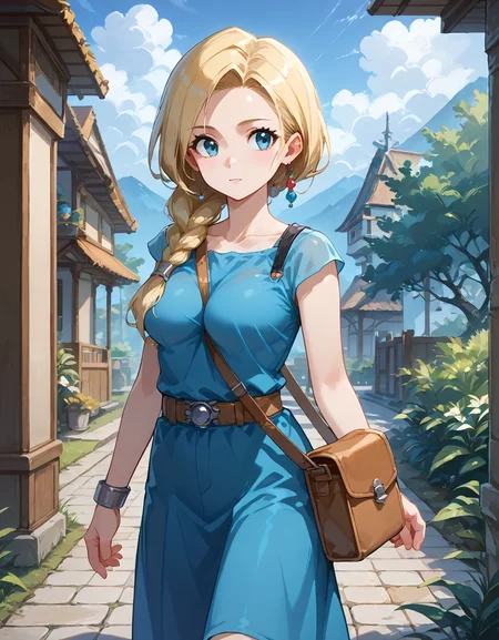 score_9, score_8_up, score_7_up, source_anime, <lora:add-detail-xl:1>, good anatomy, masterpiece, amazing quality, ultra detailed, good hand
BREAK 1girl, casual, walking, <lora:pai-sura:0.7> pai-sura, breasts emphasis, slant bag, bag strap passing between breasts,
BREAK <lora:Bianca:0.95> biancadq, solo, blonde hair, braid, blue eyes, hair over shoulder, single braid, long hair, medium breasts,