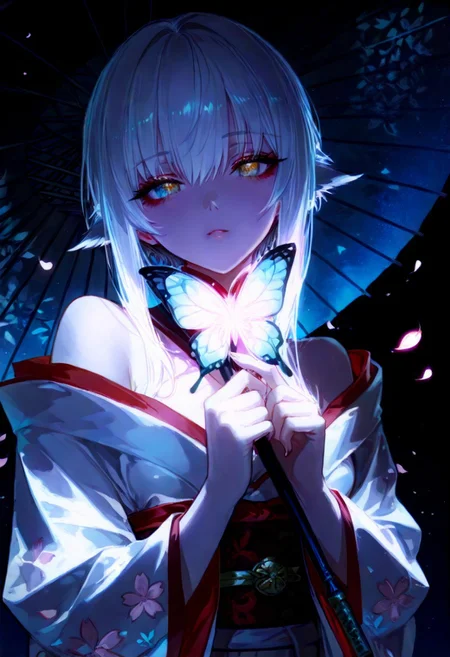 masterpiece, best quality, amazing quality, very aesthetic, absurdres, newest, volumetric lighting, holographic colors, cute, gradient colors, dark background, masterpiece, best quality, amazing quality, very aesthetic, absurdres, newest, volumetric lighting,1girl,
BREAK
nsfw,
ambient occlusion, raytracing, soft lighting, blum effect, masterpiece, absolutely eye-catching, particles, glow, shining, intricate cinematic background, (beautiful face),
BREAK
masterpiece, highly detailed,1girl,beautiful eyes, big eyes, detailed eyes, detailed pupils, perfect body,
(sexy, slutty, hot)
AyanamiRei, kimono with butterflies pattern,
holding umbrella, cherry blossom, bare shoulder, looking at viewer,
petals falling,
<lora:spo_sdxl_10ep_4k-data_lora_webui:0.6> <lora:ponyv5_noobV065S_1_adamW-000013:0.7> <lora:USNR_STYLE_XL_lokr:0.45> <lora:GBF_Illustrious:0.4> <lora:748cmSDXL:0.8>
