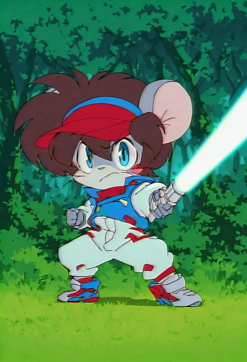 <lora:etoran.il:1>,
etoran,
bakumaru, 
action pose,
solo,
white lightsaber,
blue vest, white jumpsuit,
chibi, simple boots,
BREAK
grass, forest,, high quality, best quality,
