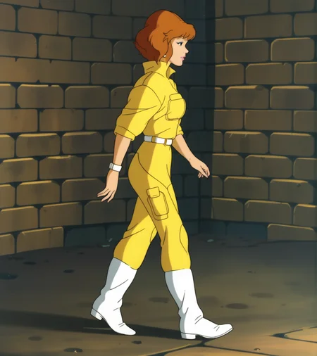 score_9, score_8_up, score_7_up,
apriloneil, yellow jumpsuit, walking, white boots, wristwatch, white belt, earrings, lipstick, profile, side view, from side, indoors, sewer interior, brick wall, retro_artstyle, cartoon, source_cartoon, 1990s_(style), <lora:April_ONeil:1>