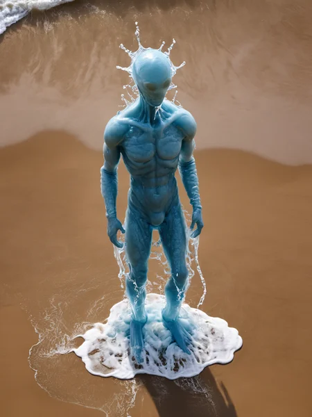 a full shot of a (anthropomorphic made of liquid water:1.3), human shape, foam, splash, drip, vapor, warped, deformed, translucent, ultra detailled, photo, canon m50, 200mm
beach backgrpound
<lora:xl_more_art-full-beta2:1>