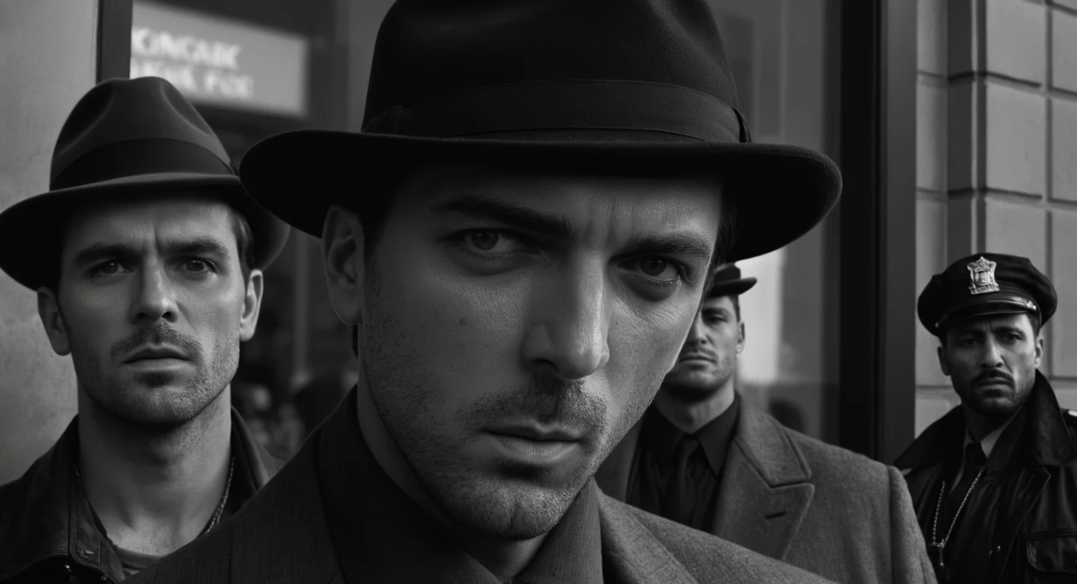cinematic film still of <lora:Split Diopter style:1>
Split image focus of a closeup of a man is standing in front of camera with a stare look on his face,in front of two gangster men in background shooting with guns at a bank door,Split Diopter style,hat,holding,jacket,monochrome,weapon,greyscale,male focus,multiple boys,2boys,gun,smoke,realistic,nearsighted,farsighted,split,split focus,focus,sharp focus,deep focus,Split focus,split screen , artistic, Kodak, dramatic light, dramatic shadow light, contrast, saturated color, cinematic, filmic, motion picture, realistic, realism, perfection, perfect, deep focus, clean image, wide screen, detailed image, cinematic, deep space composition, shallow depth of field, vignette, highly detailed, high budget, bokeh, cinemascope, moody, epic, gorgeous, film grain, grainy