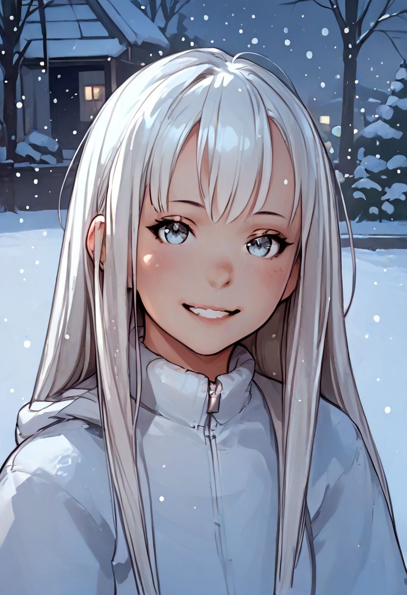 score_9, score_8_up, score_7_up, zPDXL, jeffmacanolistyle, 1girl, long hair, white hair, bangs, rede eyes, smiling, snowing, looking at viewer, colored sketch
 <lora:JeffMacanoli_Style_PDXL:0.90>