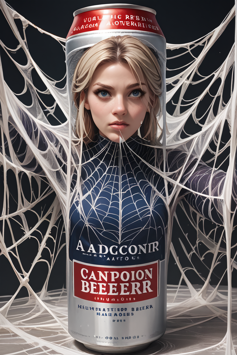 score_9, score_8_up, score_7_up,
product photo, beercan
 <lora:Beer_Label_Maker__PDXL:0.8> beerlabel with a woman, <lora:Spiderwebs v3.1:0.6>  cocoon, covered in cobwebs, spiderwebs , silk,
 masterpiece, best quality,