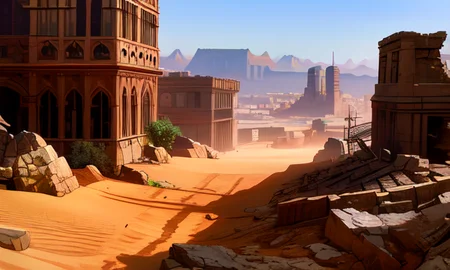 ((extreme detail)),(ultra-detailed), extremely detailed CG unity 8k wallpaper,best quality, masterpiece, modern, ruins, desert, industrial, gothic, <lora:OdinSphereStylev2:0.7>odinspherestyle,