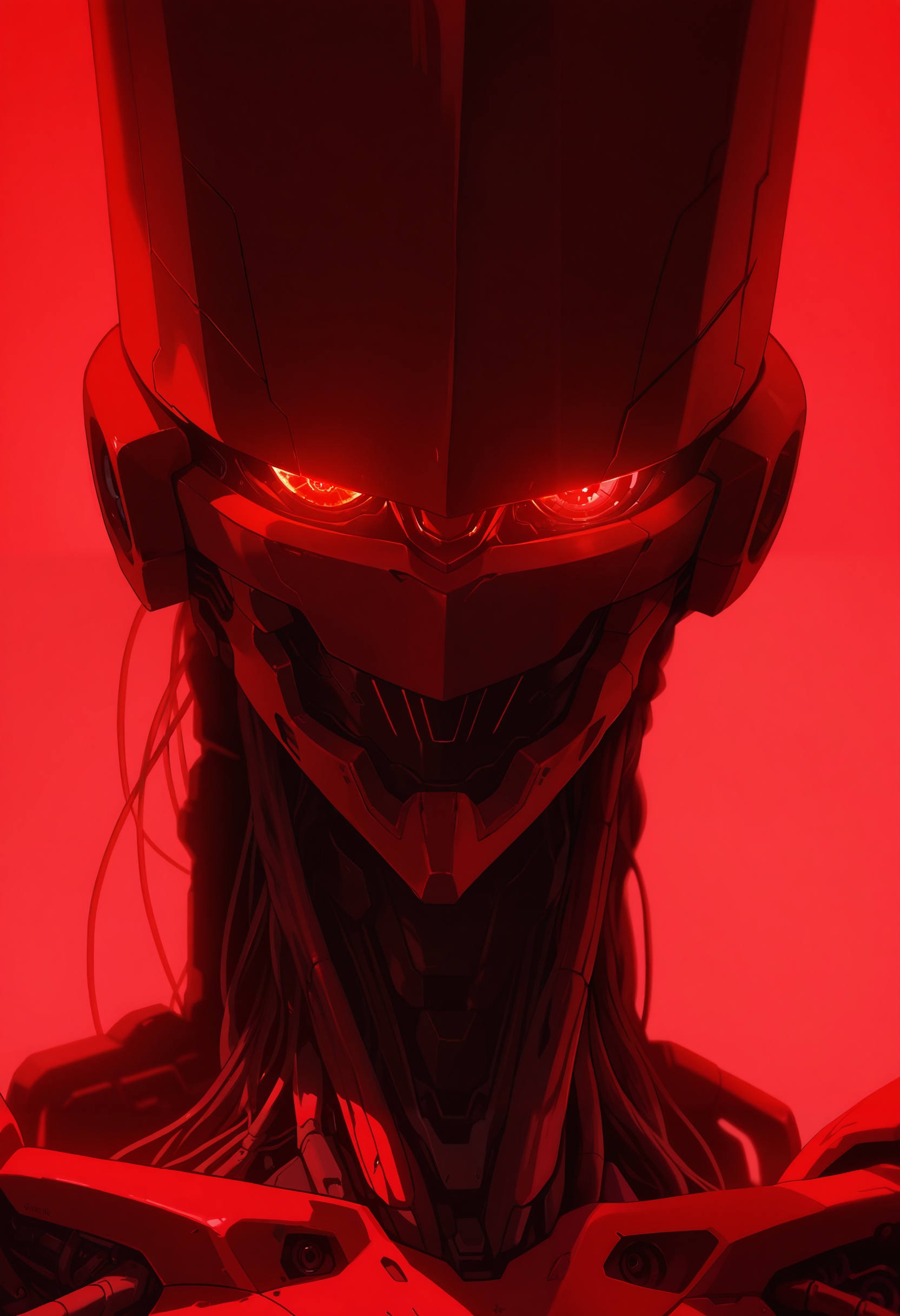 masterpiece, best quality, good quality, very aesthetic, absurdres, newest, 8K, depth of field, focused subject, 
in the style of ckncore,  mecha, robot, grim, dark, red theme