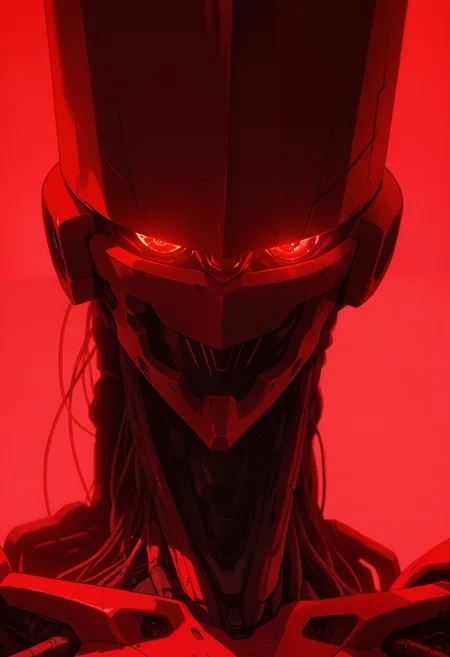 masterpiece, best quality, good quality, very aesthetic, absurdres, newest, 8K, depth of field, focused subject,
in the style of ckncore, mecha, robot, grim, dark, red theme