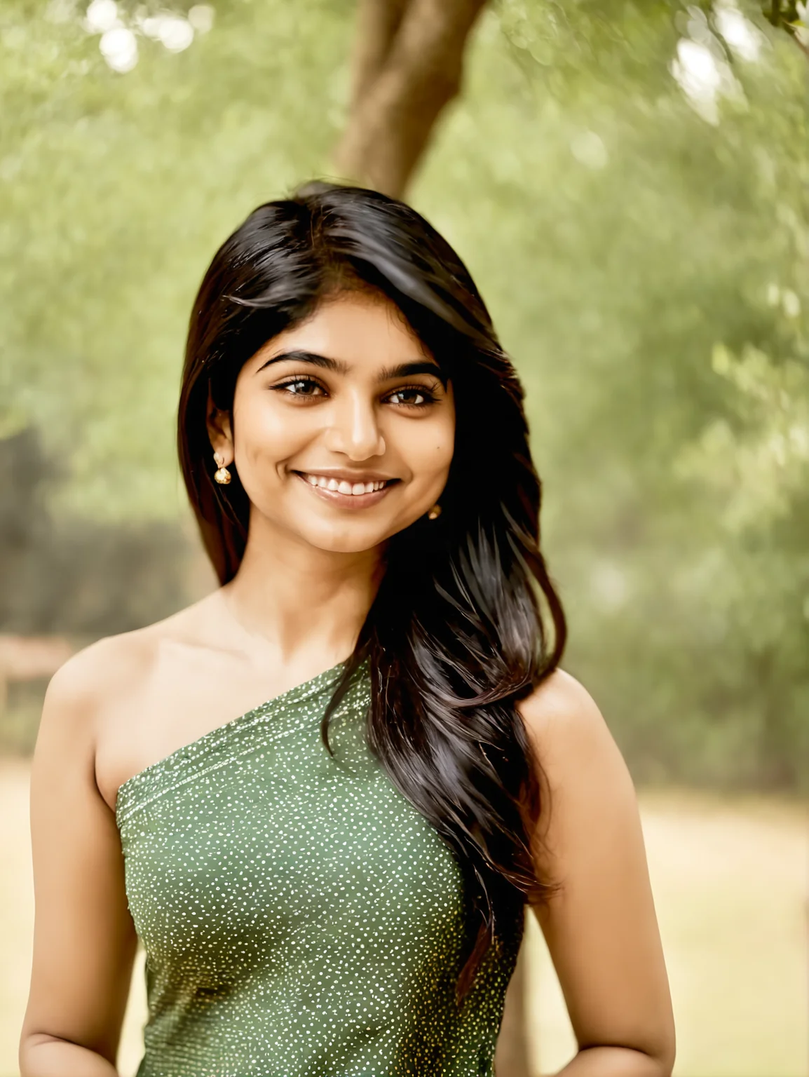 divyasynthxl woman <lora:divyasynthxl-v1:1>, standing, smiling, in the park