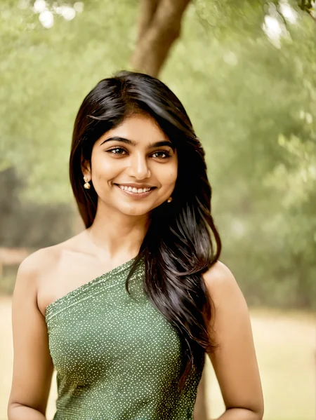 divyasynthxl woman <lora:divyasynthxl-v1:1>, standing, smiling, in the park