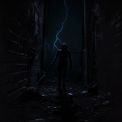 horror scene, knife, indoors, night time, gore, glowing eyes, evil, evil demon, soft errie dim lighting giving just enough light to see the danger ahead, even though it is night and dark there are multiple light sources throughout the scene so it is not overly dark. Horror cinematic lightning. terrifying level 12 out of 10