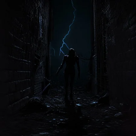 horror scene, knife, indoors, night time, gore, glowing eyes, evil, evil demon, soft errie dim lighting giving just enough light to see the danger ahead, even though it is night and dark there are multiple light sources throughout the scene so it is not overly dark. Horror cinematic lightning. terrifying level 12 out of 10