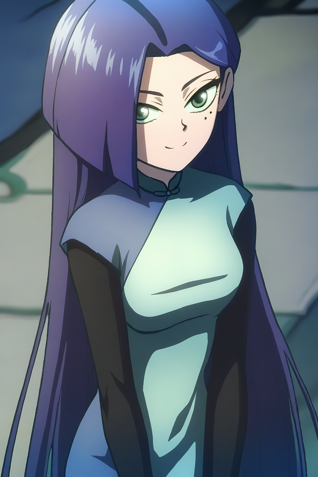 <lora:meihuashisan:1>,meihuashisan,1girl,solo,long hair,blue hair,mole,mole under eye,green eyes,
very long hair,purple hair,long sleeves,layered sleeves,short over long sleeves,long sleeves,dress,blue dress,chinese clothes,medium breasts,
smile,looking at viewer,, masterpiece,best quality,amazing quality,absurdres, anime screenshot, lazypos ,