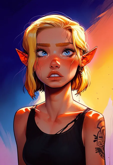 score_9, score_8_up, score_7_up, score_6_up, source_anime, 4LFI3V1,s1_dram,alfie, blue eyes, halfling, pointy ears, shortstack, incase, skinny neck, round face, freckles, bob cut, blonde hair, earrings, Egyptian rags, torn clothing, SFW, dynamic shot, dynamic angle, dynamic lighting,