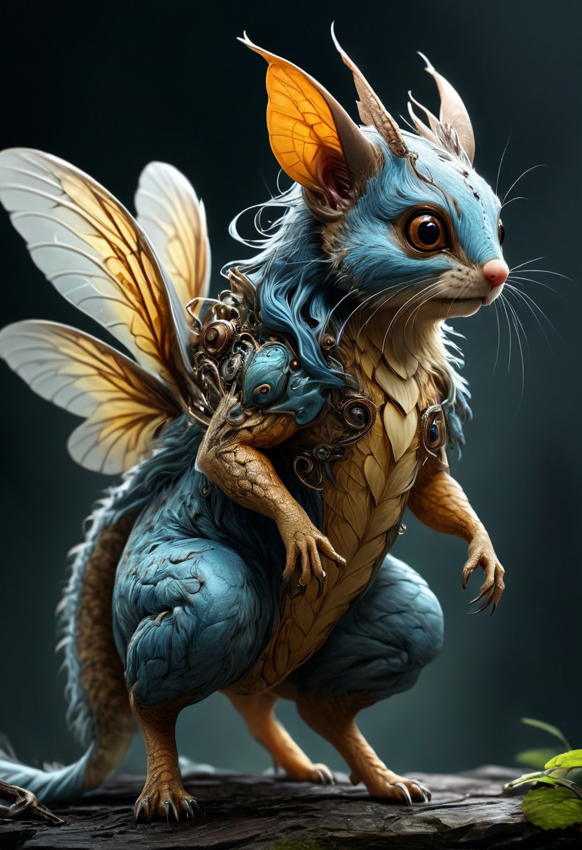 Create a stunning and highly detailed concept art of a hybrid creature inspired by a flying squirrel and centipede. Use cinematic colors and dynamic lighting to showcase the creature in a dramatic and visually striking manner. Incorporate subtle muted tones and precise anatomy to bring out the aesthetic appeal of the creature. Make use of digital painting techniques and render the artwork in a cinematic atmosphere. Aim for an epic and awe-inspiring portrayal of this unique hybrid creature.