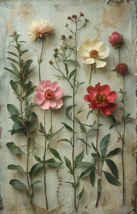 masterpiece,best quality,<lora:tbh229-sdxl:0.9>,style of Herbarium decaying peonies