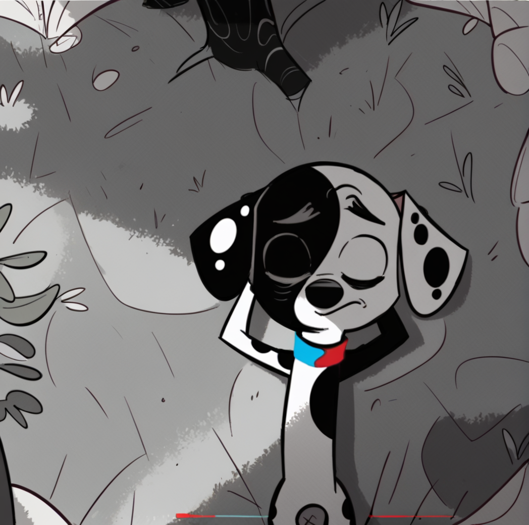 score_9, score_8_up, score_7_up, score_6_up, score_5_up, score_4_up, <lora:deepak101dalmatianstreet2:1>, deepakdog, solo, outside, 1boy, animal, no humans, trees, lying down,  multicolored collar, black and white fur, dspots