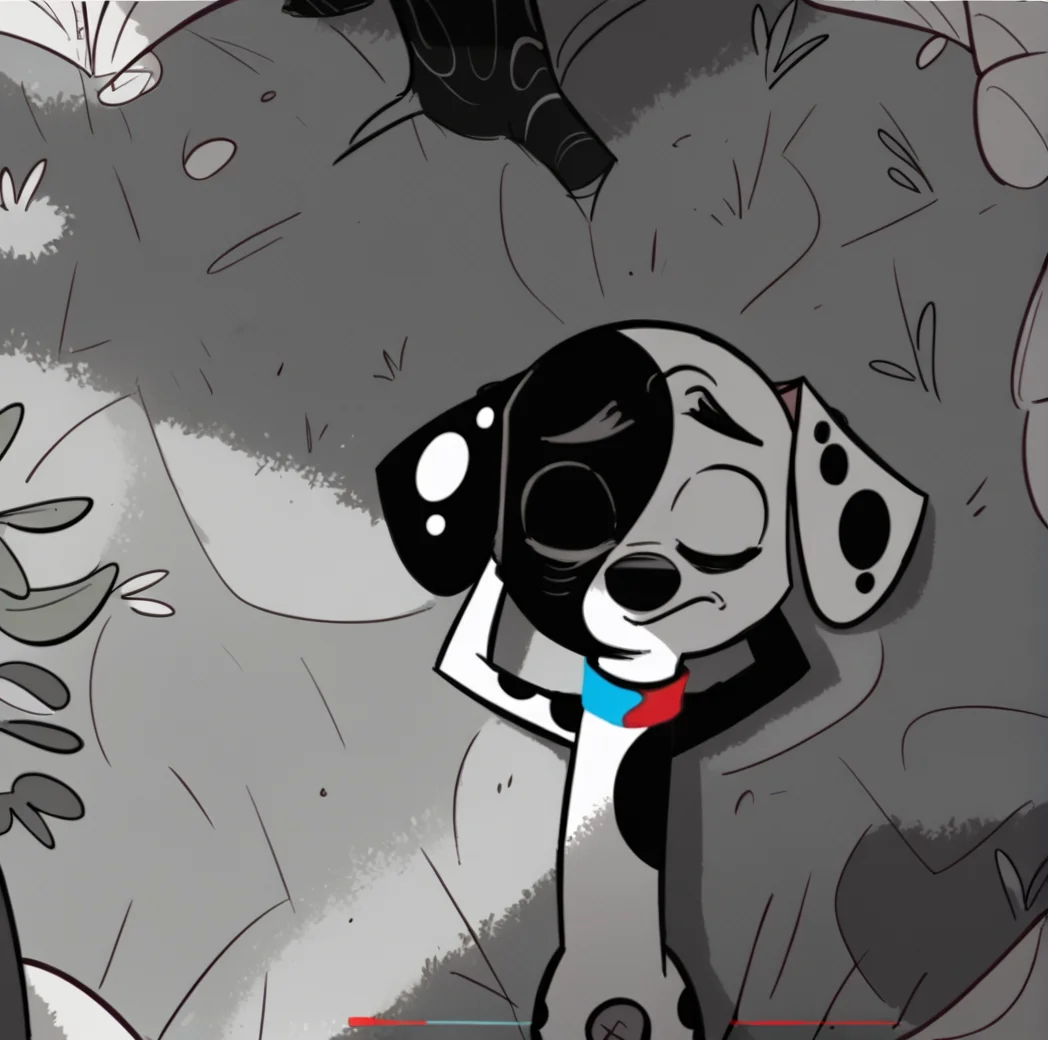 score_9, score_8_up, score_7_up, score_6_up, score_5_up, score_4_up, <lora:deepak101dalmatianstreet2:1>, deepakdog, solo, outside, 1boy, animal, no humans, trees, lying down,  multicolored collar, black and white fur, dspots