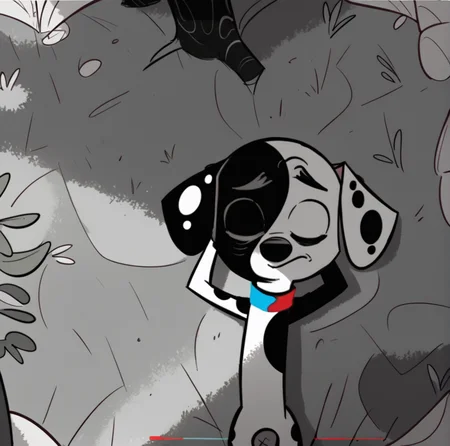 score_9, score_8_up, score_7_up, score_6_up, score_5_up, score_4_up, <lora:deepak101dalmatianstreet2:1>, deepakdog, solo, outside, 1boy, animal, no humans, trees, lying down, multicolored collar, black and white fur, dspots