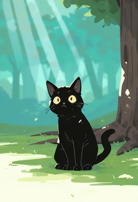 chii-kun \(seedyoulater\), naguru \(cyoroama\),
very awa, masterpiece, highres, absurdres, newest, year 2024, year 2023,
(cat:1.2), black cat, (no humans:1.1), scared, paws, fur, (cute:1.2), comfy, solo, stretching,
tree branches, OO,
day, sunlight, sunrays,
<lora:TA_trained:0.75>, <lora:ponyv4_noob1_2_adamW-000017:0.33>, <lora:shiroski:0.75>,