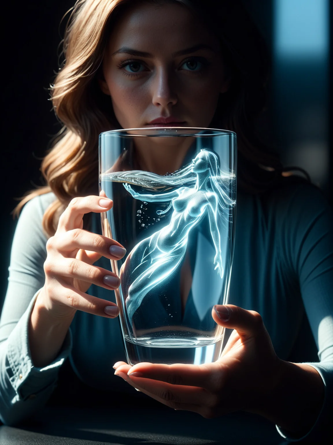 woman holding a glass, glass filed with mad-spklgwtr woman <lora:Sparkling_Water_SDXL:0.8>, masterpiece, best quality, ultra high res, (photorealistic, realistic:1.2), deep shadow, raw photo, film grain, Fujifilm XT3, 8k uhd, dslr