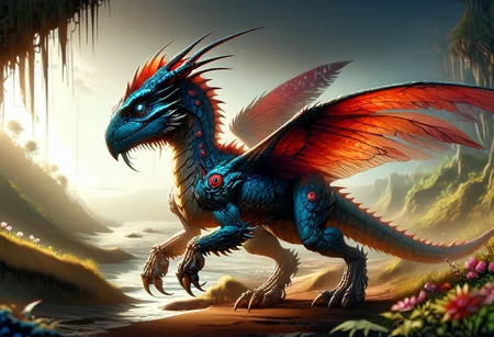 An monstrous chimera with squid head dragon wings, multiple eyes, tentacles hybrid creature with flower iron spikes-like feathers, standing in a wasteland of red blood flowers, hyperrealistic, using the EasyNegative model. The creature should be extremely detailed, following HK style, and appear as if made from wooden art. The scene should also include elements of an insectosaur. Ensure the overall image is dark, by using Dark art style, ral-mythcr,
<stardeaf-greenmageddon>