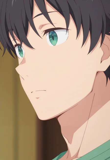 masterpiece, best quality, amazing quality,high resolution, intricate details,official style,depth of field,anime coloring,anime screencap , , , 1boy, solo, male focus, <lora:Yuuta_Asamura:0.85>,yuuta asamura,black hair,green eyes,short hair,portrait,close up