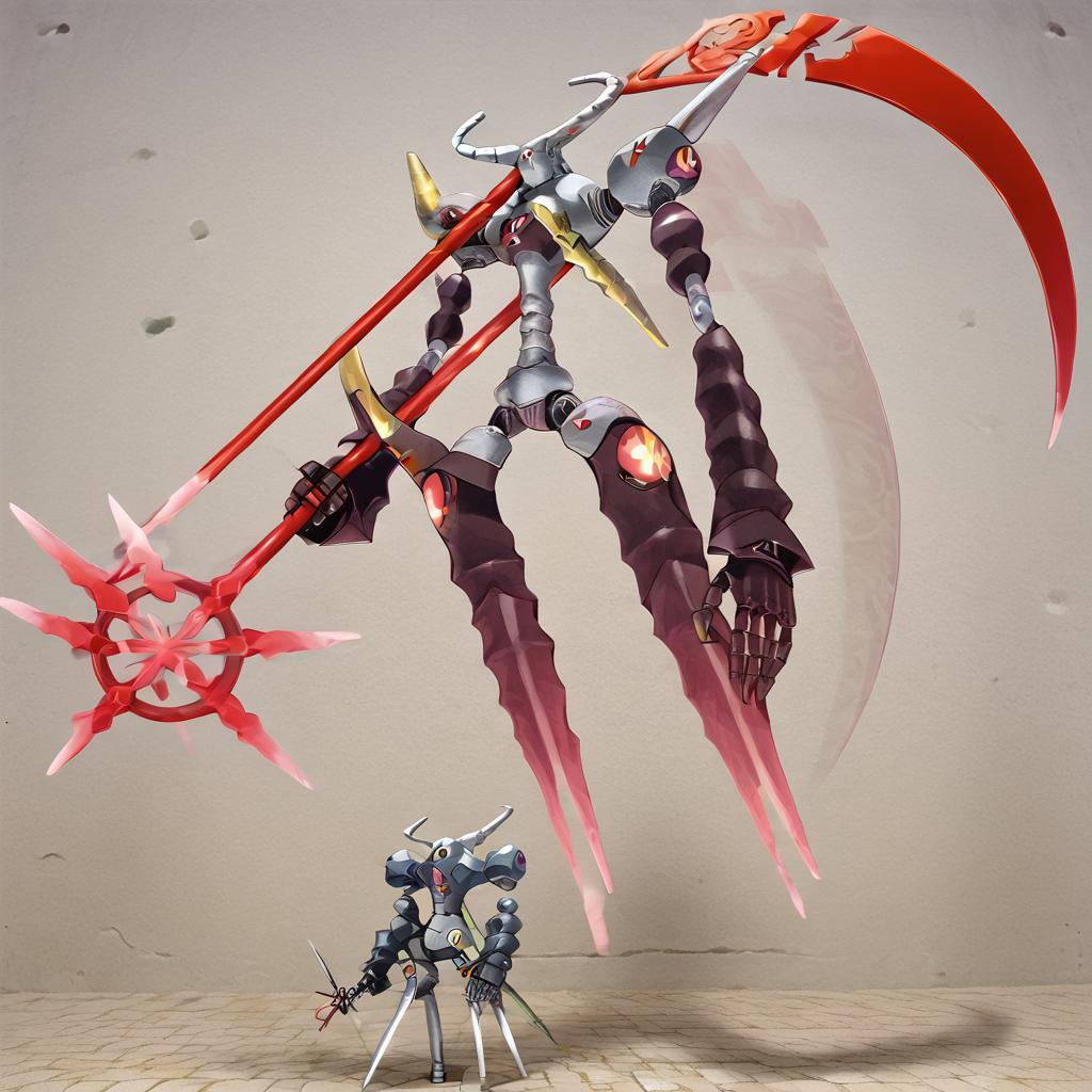 <lora:Character_Skeith_.hack_PONY:1> guskeith, scythe, no humans, horns, robot
snow