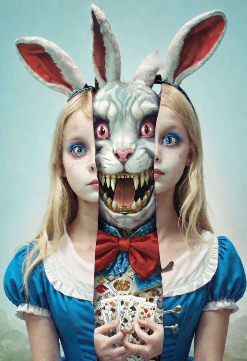Split head and body of ((Alice in Wonderland)) inside White Rabbit inside Alice in Wonderland