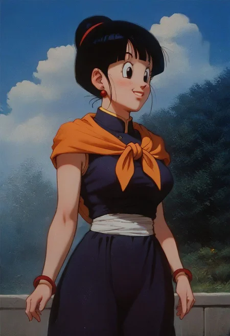 score_9, score_8_up, score_7_up, score_9, score_8_up, score_7_up,score_9, score_8_up, score_7_up, score_6_up, score_5_up, source_anime, uncensored, BREAK, masterpiece, best quality, ultra-detailed, chichi_dbz, ((milf, mature face, tall)), Purple_Dress_Orange_Neckerchief, sleeveless, standing, smile, on the mountains, cowboy shot, realistic, volumetric lighting, intricate details, tonemapping, sharp focus, hyper detailed, <lora:chichi_dbzV2:0.7>