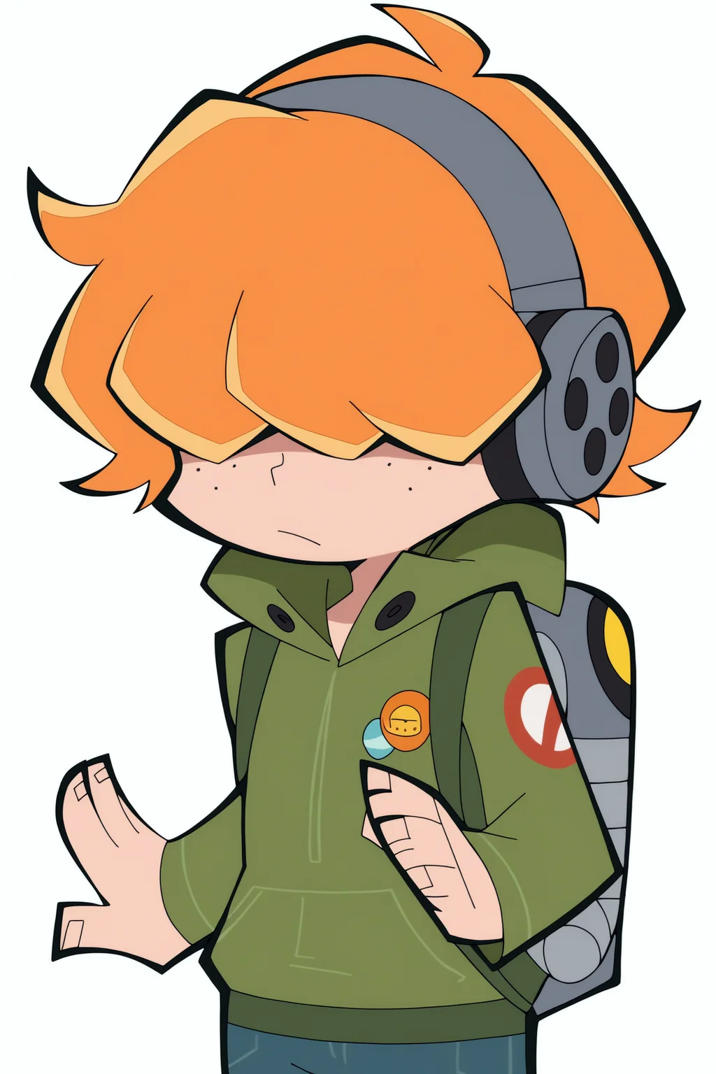 brief, hair over eyes, orange hair, backpack <lora:panSto-multicharacter-PDXL:0.8>
