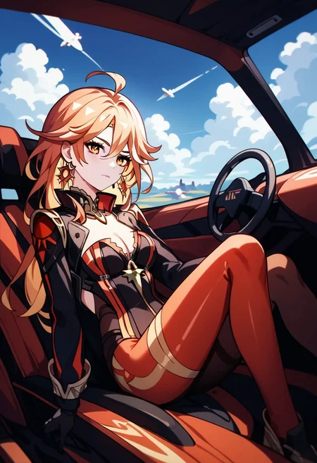 score_9_up, score_8_up, score_7_up, extreamly detailed, beautiful detailed face, complex detailed background, 1girl, BREAK, tights, MAVUIKA (GENSHIN IMPACT), airplane cockpit, high speed flight